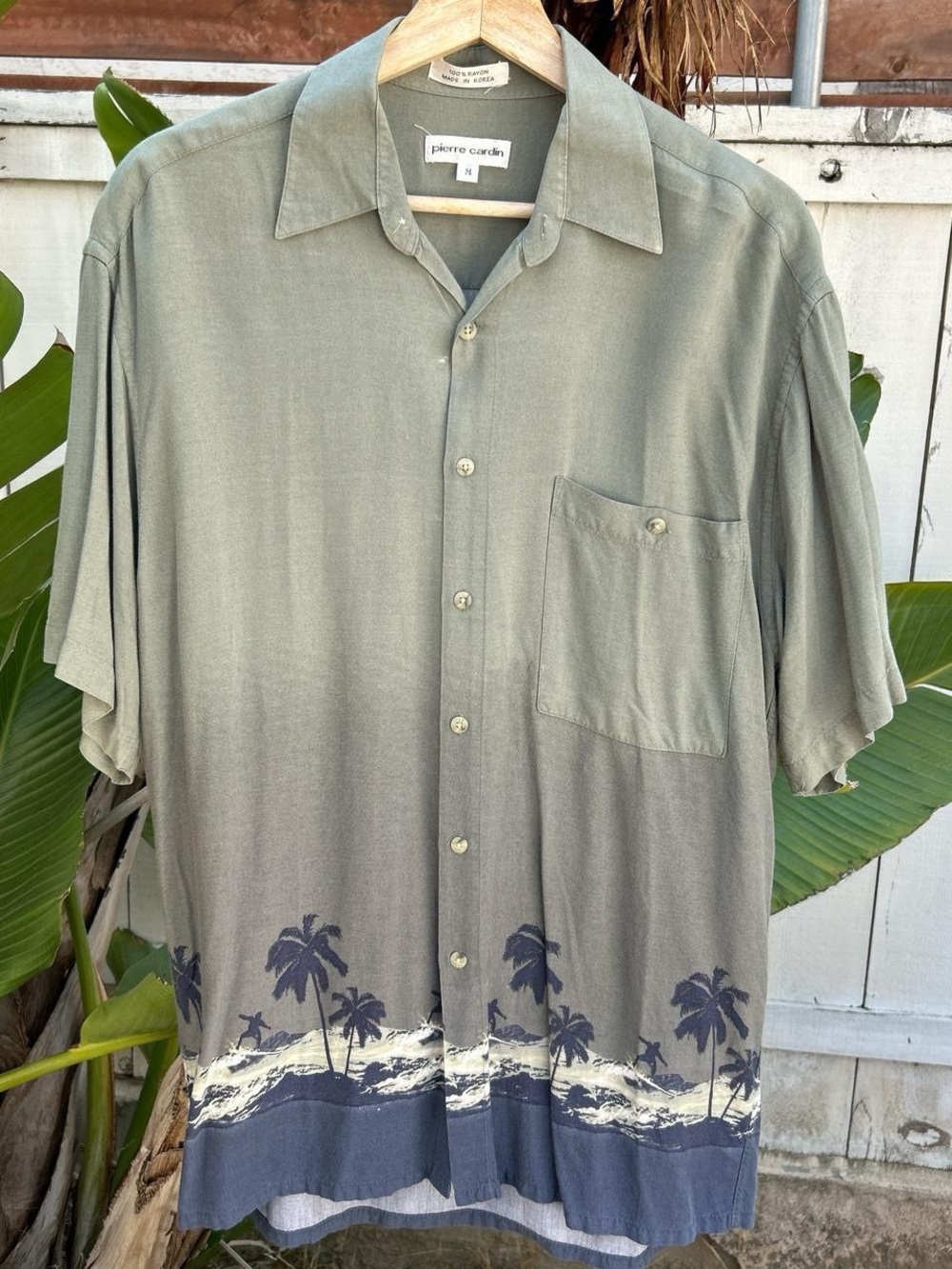 Vintage 90s Pierre Cardin Rayon Hawaiian Camp Shirt Medium